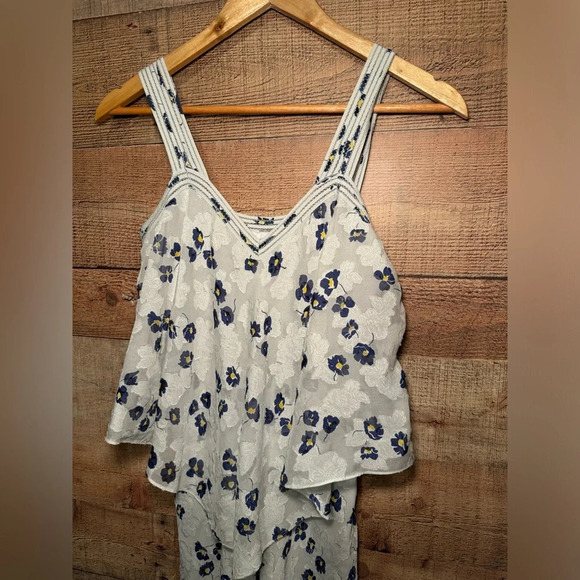 🌻 Derek Lam 10 Crosby Silk Tiered Midi Dress Lt Gray Women's sz 2 Floral Wedding - Picture 3 of 10